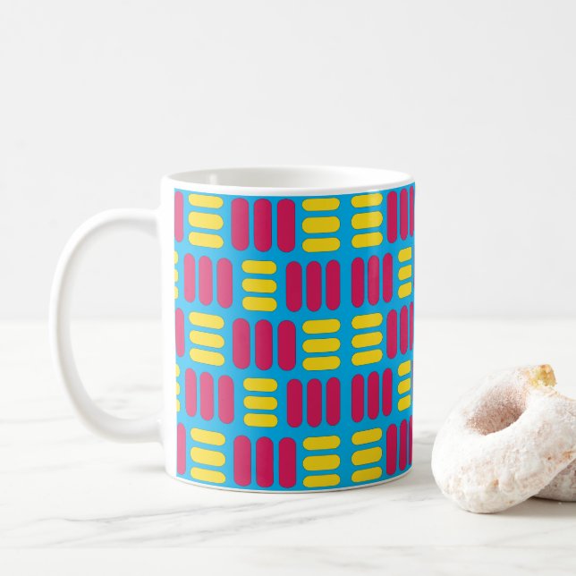 Caneca De Café Listras Rosa Amarelo  (Com Donut)