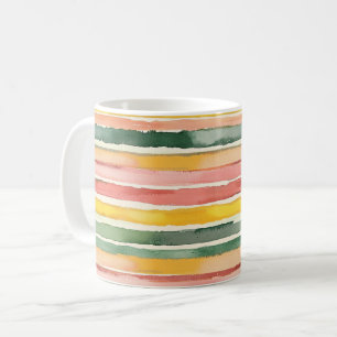 Caneca De Café Listras Rosa Amarelo Verde