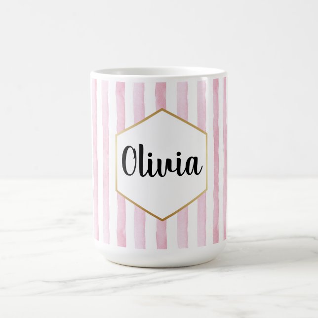 Caneca De Café Listras Rosa e Branco Personalizadas (Centro)