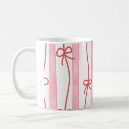 Caneca De Café Listras rosa e laço vermelho e laços
