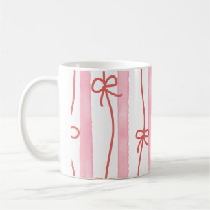 Caneca De Café Listras rosa e laço vermelho e laços
