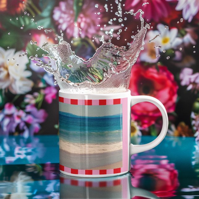 Caneca De Café Listras Rosa e Vermelho Foto Completa (Pink and Red Stripes Full Photo Coffee Mug)