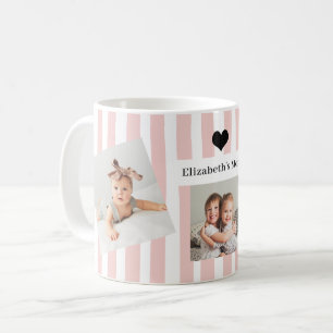 Caneca De Café Listras Rosa, Fotos e Coração Para Mamãe