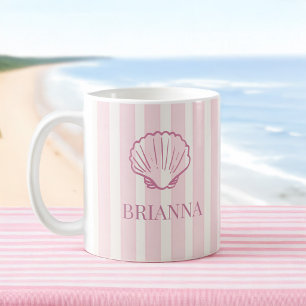 Caneca De Café Listras rosa presentes para madrinhas concha perso
