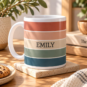 Caneca De Café Listras Tom Terra Retro Nome Personalizado