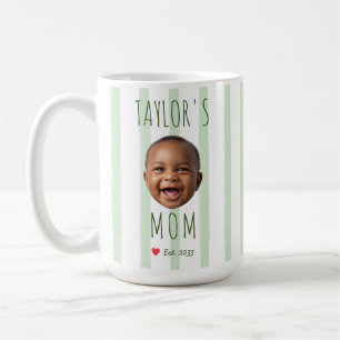 Caneca De Café Listras Verdes Foto & Nome Personalizados Bebê Ros
