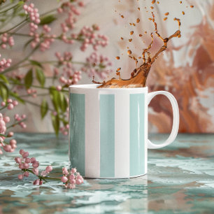 Caneca De Café Listras Verticais em Teal Claro e Branco