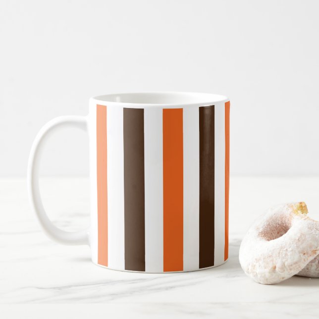 Caneca De Café Listras Verticais Laranja Marrom  (Com Donut)