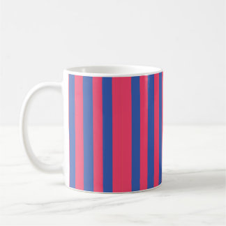 Caneca De Café Listras Verticais Ousadas Rosa Quente e Azul Real