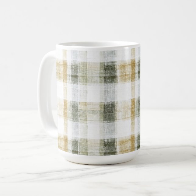 Caneca De Café Listras Xadrez Amarelo Verde Branco (Frente Esquerda)