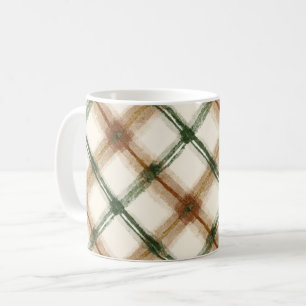 Caneca De Café Listras Xadrez Creme Marrom Verde