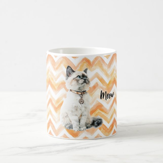 Caneca De Café Listras Ziguezague Laranja Gato Branco Miau (Centro)