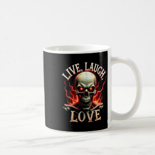 Caneca De Café Live Laugh Love Skeleton Skull Assustador Irônico 