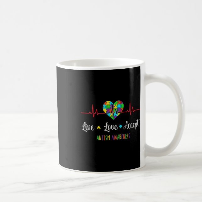 Caneca De Café Live Love Accept Autism Awarness Hearbeat Blue A (Direita)