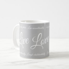 Caneca De Café Live Love Laugh Elegante White Script Cinza