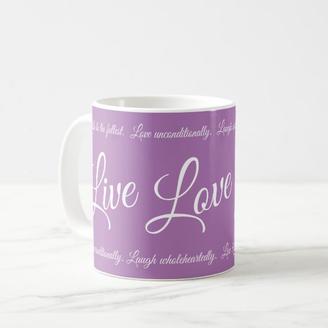 Caneca De Café Live Love Laugh Elegante White Script Purple (Frente Esquerda)