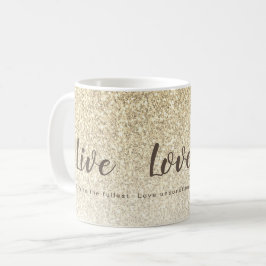 Caneca De Café Live Love Laugh Girly Dourado Glitter Typografia