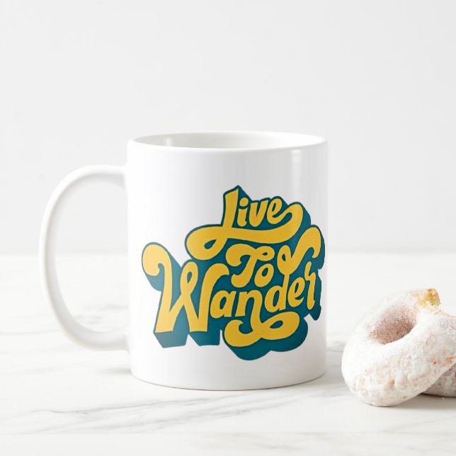 Caneca De Café Live to Wander - Retro Typografia Mug (Com Donut)