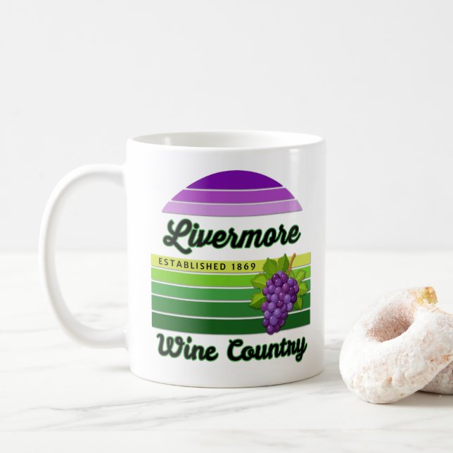 Caneca De Café Livermore Wine Country Purple Green Stripes Grapes (Com Donut)
