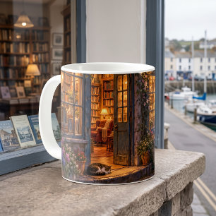 Caneca De Café Livraria Cozy Harbor ao Crepúsculo