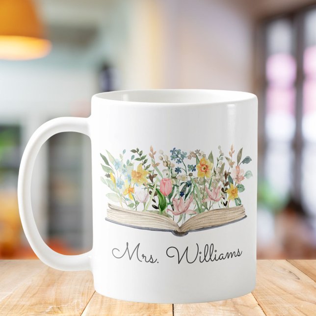 Caneca De Café Livro de Aquarela Floral Apreciação de Professores (In situ)