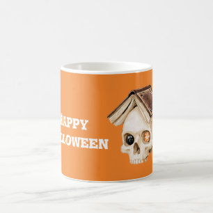 Caneca De Café Livro de Caveira de Halloween Laranja