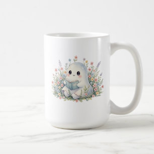 Caneca De Café Livro de Leitura do Fantasma de Kawaii - Cor da Ág