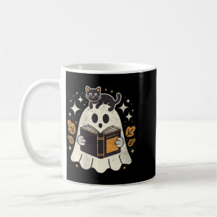 Caneca De Café Livro de Leitura Fantasma Feminino Halloween Bibli