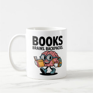 Caneca De Café Livros Cérebros Mochilas Kawaii Cérebro Leitura Es
