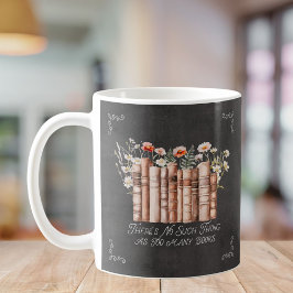 Caneca De Café Livros com Flores e Citação em Painéis Altos Preto