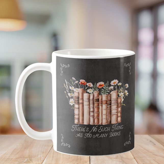 Caneca De Café Livros com Flores e Citação em Quadro Negro (In situ)