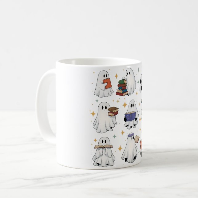 Caneca De Café Livros de Leitura do Fantasma (Frente Esquerda)