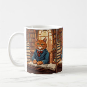 caneca de café livros e gatos