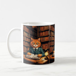 caneca de café livros e gatos