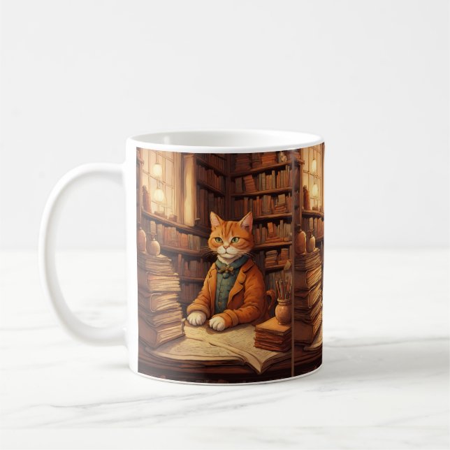 caneca de café livros e gatos (Esquerda)