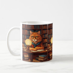 caneca de café livros e gatos