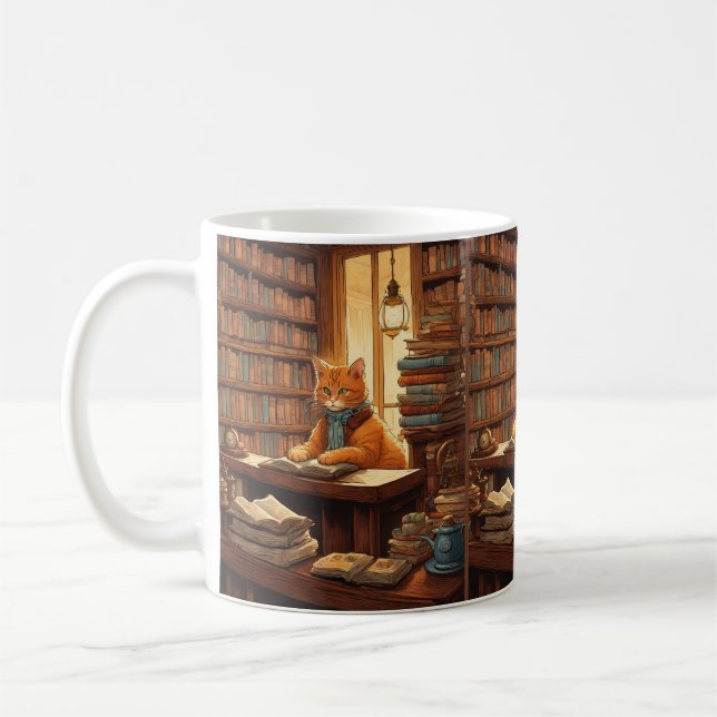 caneca de café livros e gatos (Esquerda)