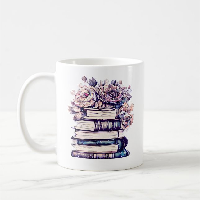Caneca De Café Livros e Rosas Antigos Personalizados (Esquerda)