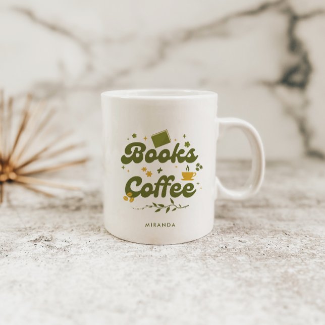 Caneca De Café Livros Florais E Livro De Café Negrito (Criador carregado)