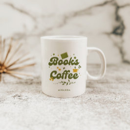 Caneca De Café Livros Florais Retro Ousados e Café Amante de Livr