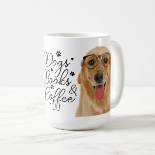 Caneca De Café Livros Leitura Café Cachorro Cão Retriever Dourado