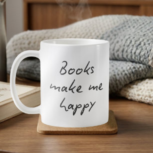 Caneca De Café Livros Me Fazem Feliz Escrita Manual Cinza Escuro