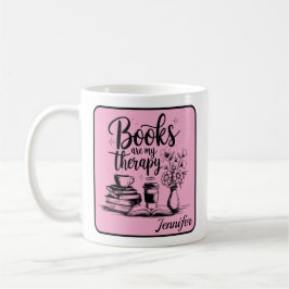 Caneca De Café Livros Personalizados São Meu Terapia Livros Rosa
