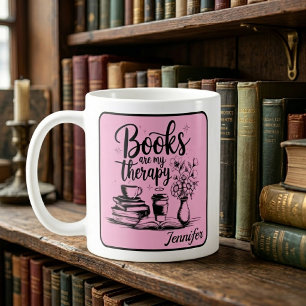Caneca De Café Livros Personalizados São Meu Terapia Livros Rosa