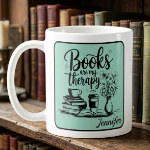 Caneca De Café Livros Personalizados São Minha Terapia Bibliófilo