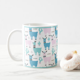 Caneca De Café Llama Alapaca Animal Blue Pink Animal Trim Verde