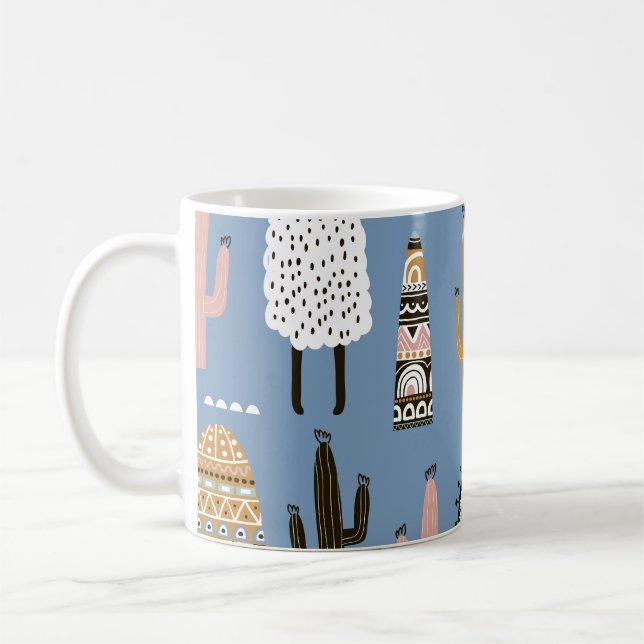 Caneca De Café Llama, Cactus, Padrão De Elementos Desenhados À Mã (Esquerda)