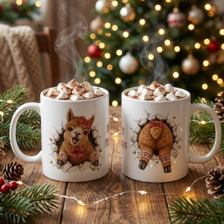 Caneca De Café Llama de Natal Caprichoso Derrubando Parede