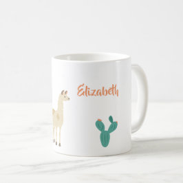Caneca De Café Llama e cacto em branco adicione um nome