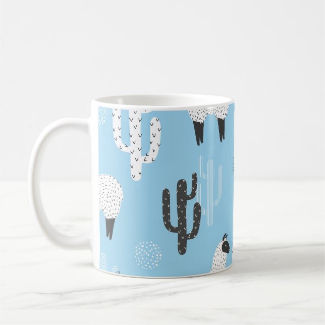 Caneca De Café Llama e cacto, padrão fofo. (Esquerda)